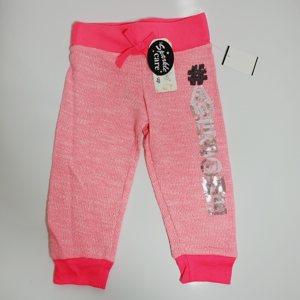 One Step Up Neon Pink Sequin Sweatpants Jogger Size 3T